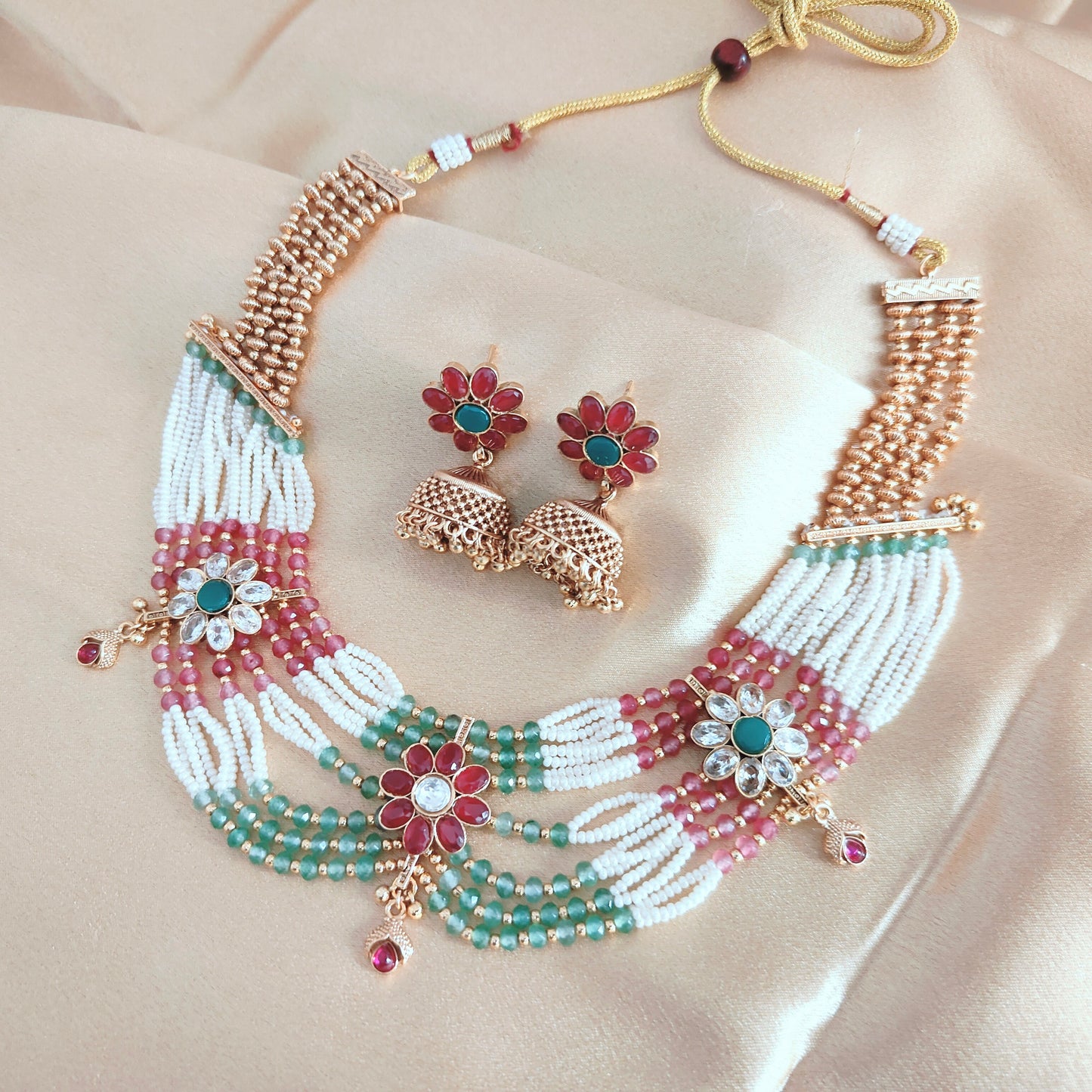 Vibrant Traditional Jewelry Set Featuring A Multi-Strand Beaded