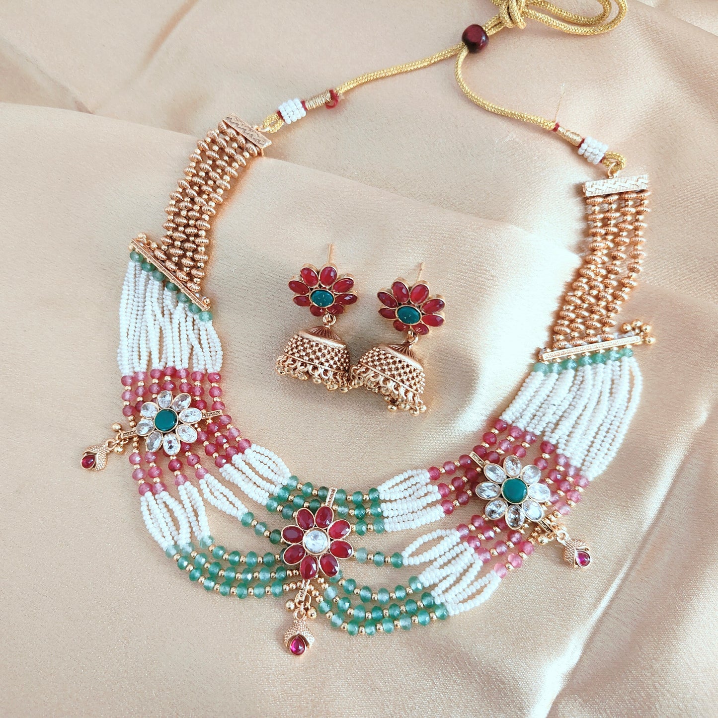 Vibrant Traditional Jewelry Set Featuring A Multi-Strand Beaded