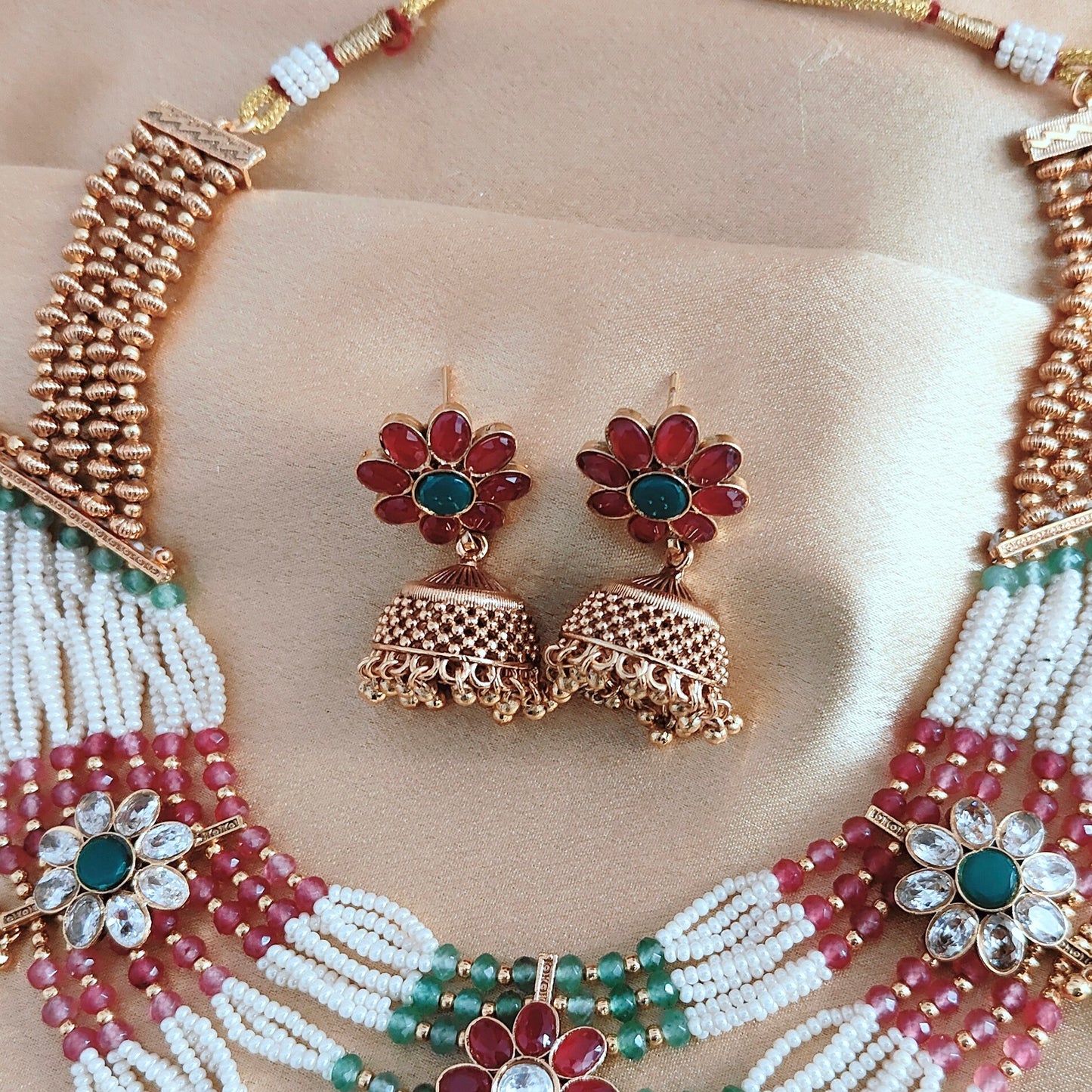 Vibrant Traditional Jewelry Set Featuring A Multi-Strand Beaded