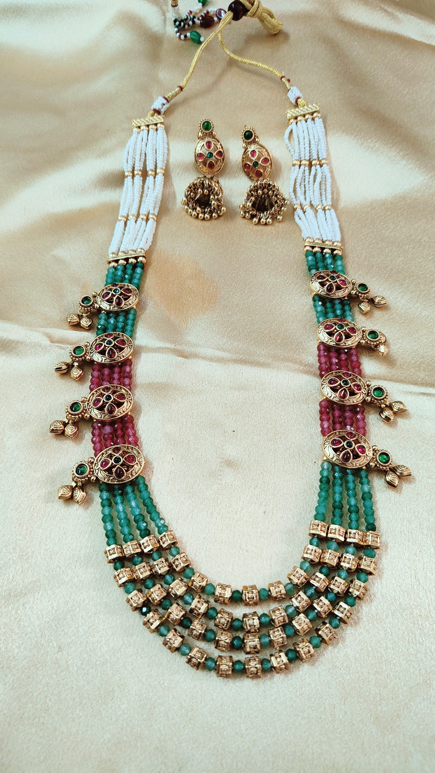 Elegant Multi-Strand Beaded Necklace Set with Colorful Accents