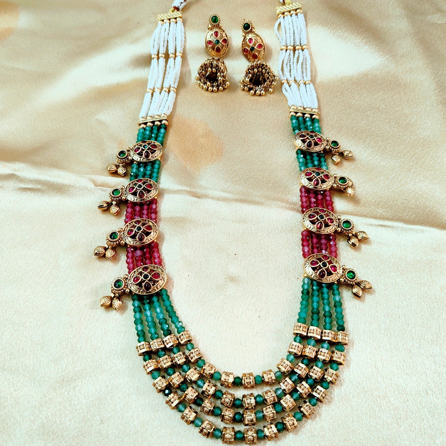 Elegant Multi-Strand Beaded Necklace Set with Colorful Accents