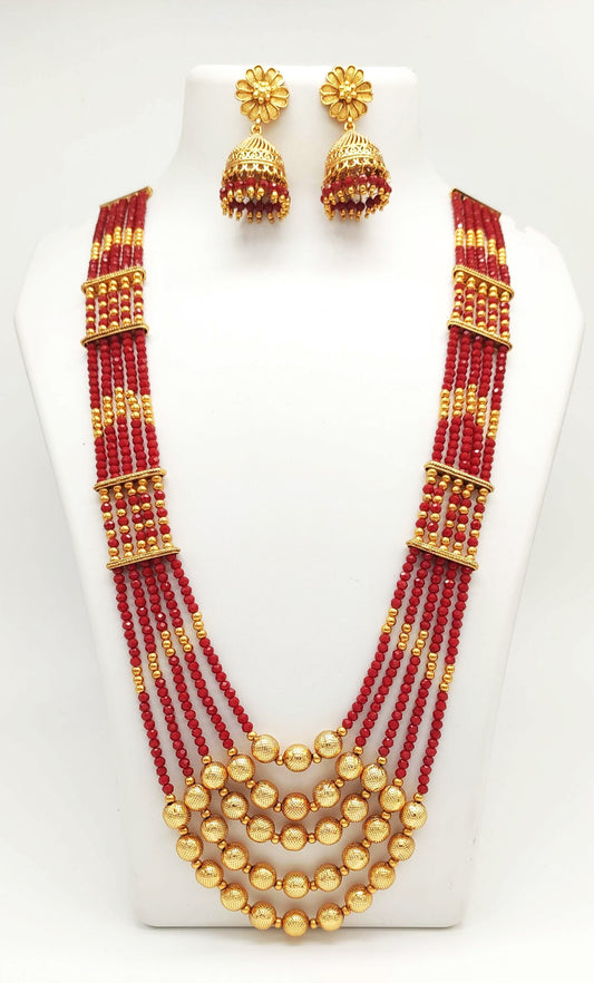 Traditional Beautiful Multi-Layered Red Beads Jewelry Set