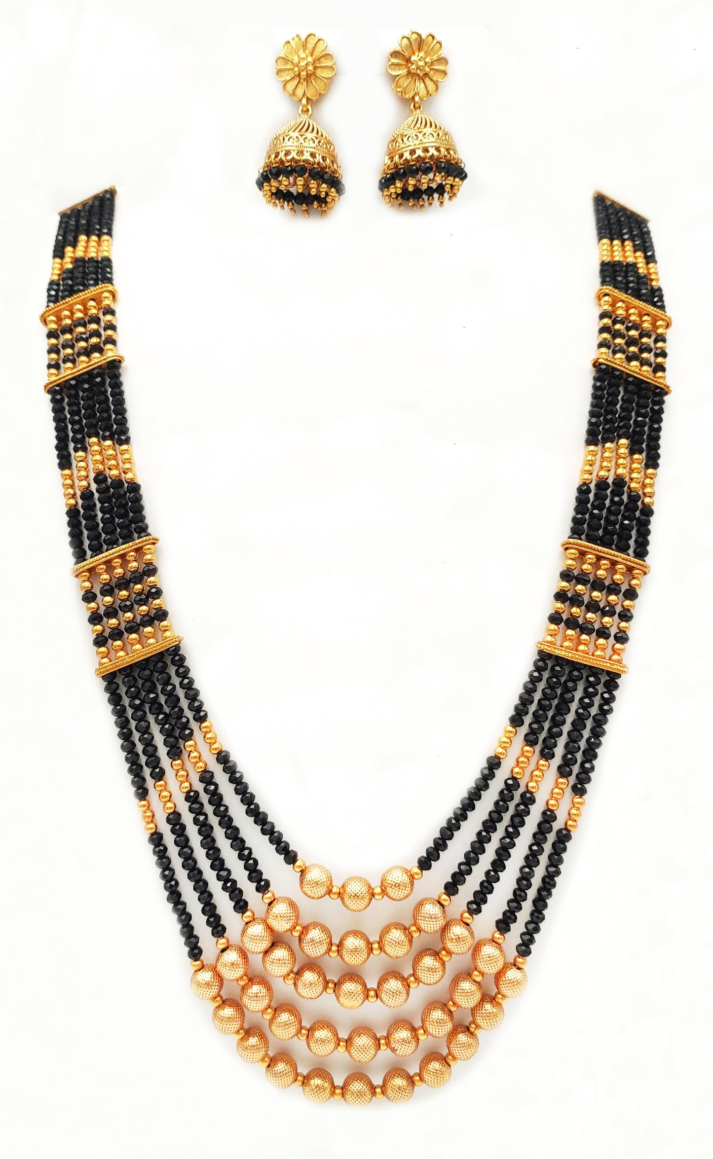 Traditional Beautiful Multi-Layered Black Beads Jewelry Set