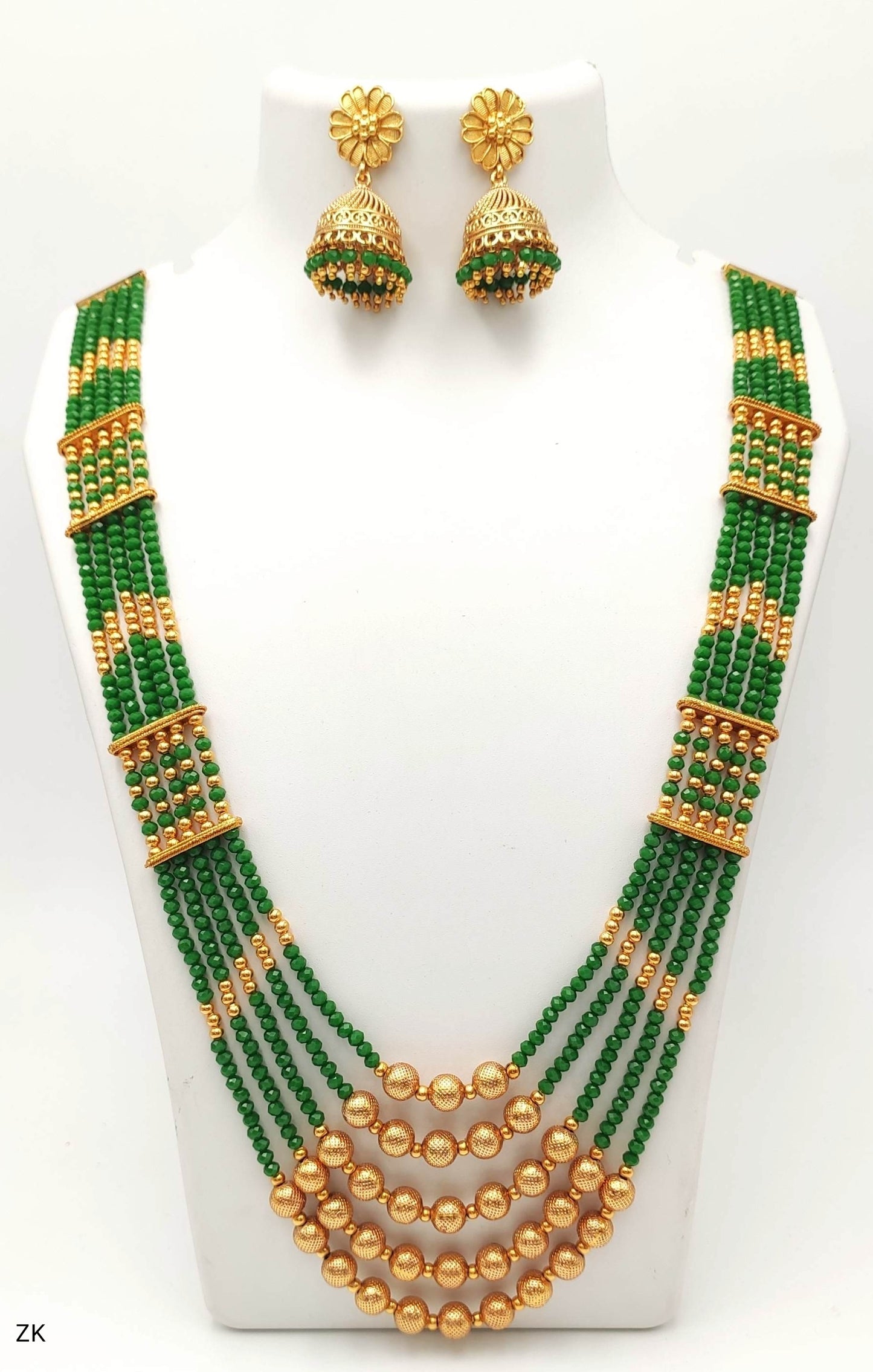 Traditional Beautiful Multi-Layered Green Beads Jewelry Set